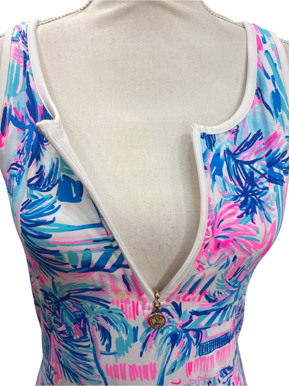 Lilly Pulitzer Luxletic Palm Print Zip Front Tank Top Built-In Bra S - Picture 4 of 13